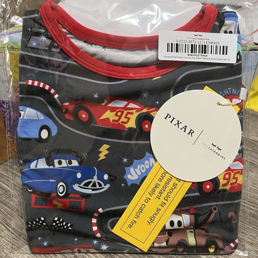 NIB Little Sleepies 2T Disney Pixar Cars Piston Cup Short Sleeve Shorts Pj Set